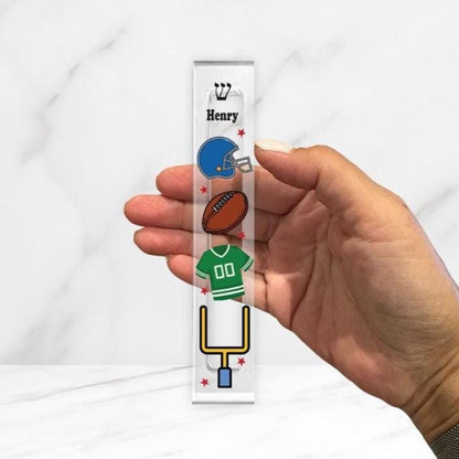 Personalized Football Mezuzah - Boys Room - Acrylic Mezuzah - Modern Mezuzah - Teen Mezuzah - Football Player Mezuzah