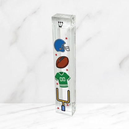 Personalized Football Mezuzah - Boys Room - Acrylic Mezuzah - Modern Mezuzah - Teen Mezuzah - Football Player Mezuzah