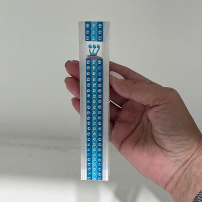 Mezuzah - Blue Pearl Stripe Mezuzah - Embellished Acrylic Mezuzah with colored pearls - Judaica Gift - Beaded Mezuzah