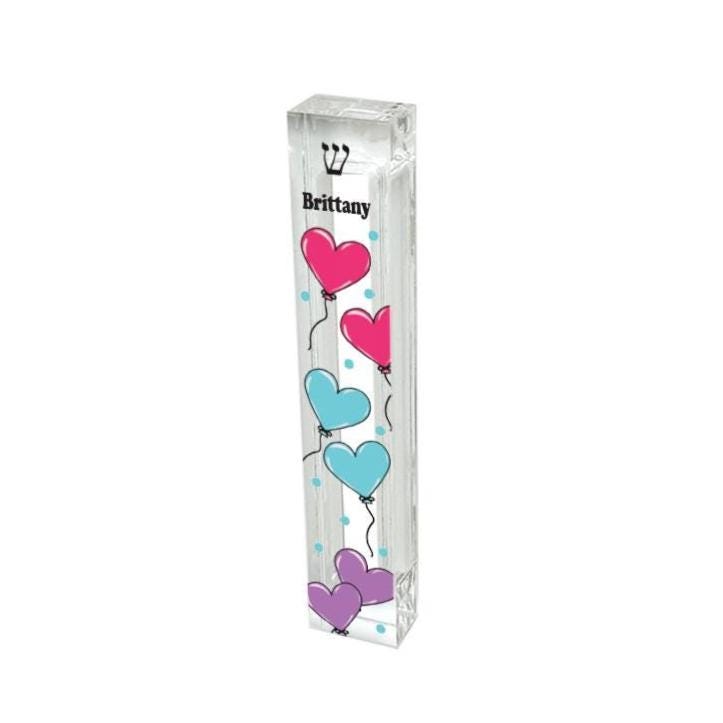Personalized Heart Mezuzah - With or without name - Heart Balloons - Acrylic Mezuzah - Kids Mezuzah - New Baby Gift - Baby Girl Gift