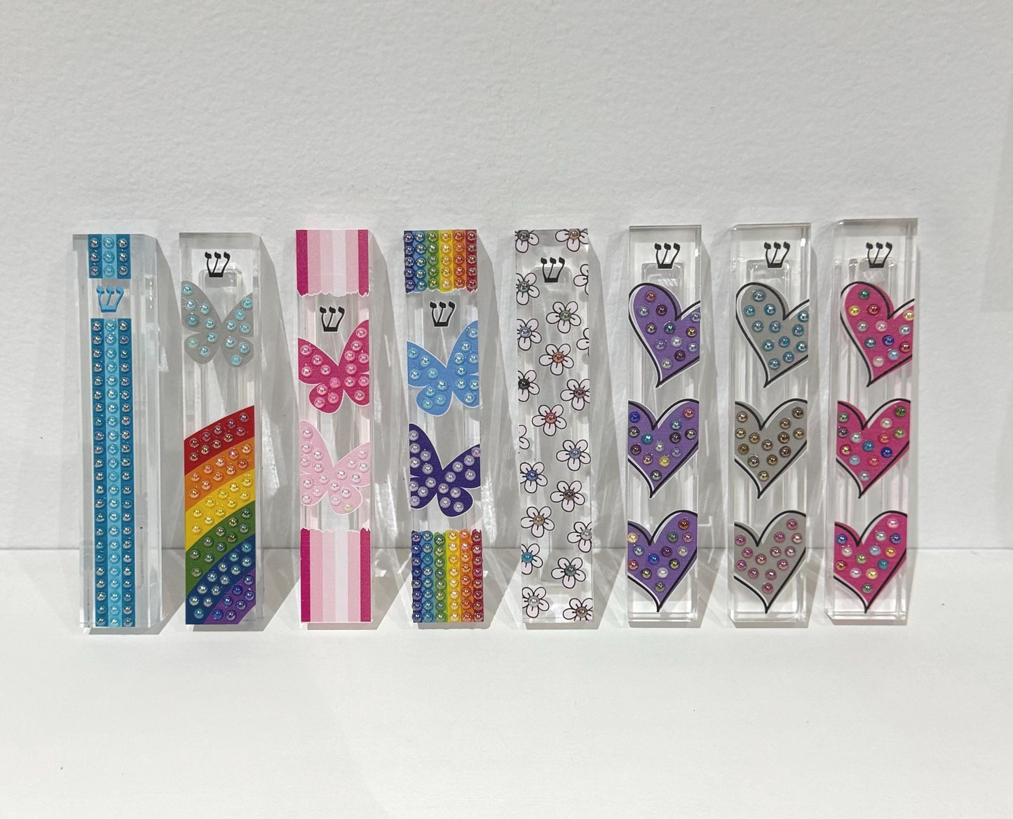 Mezuzah - Rainbow and Butterfly Mezuzah - Embellished Acrylic Mezuzah with colored pearls - Judaica Gift - Beaded Mezuzah