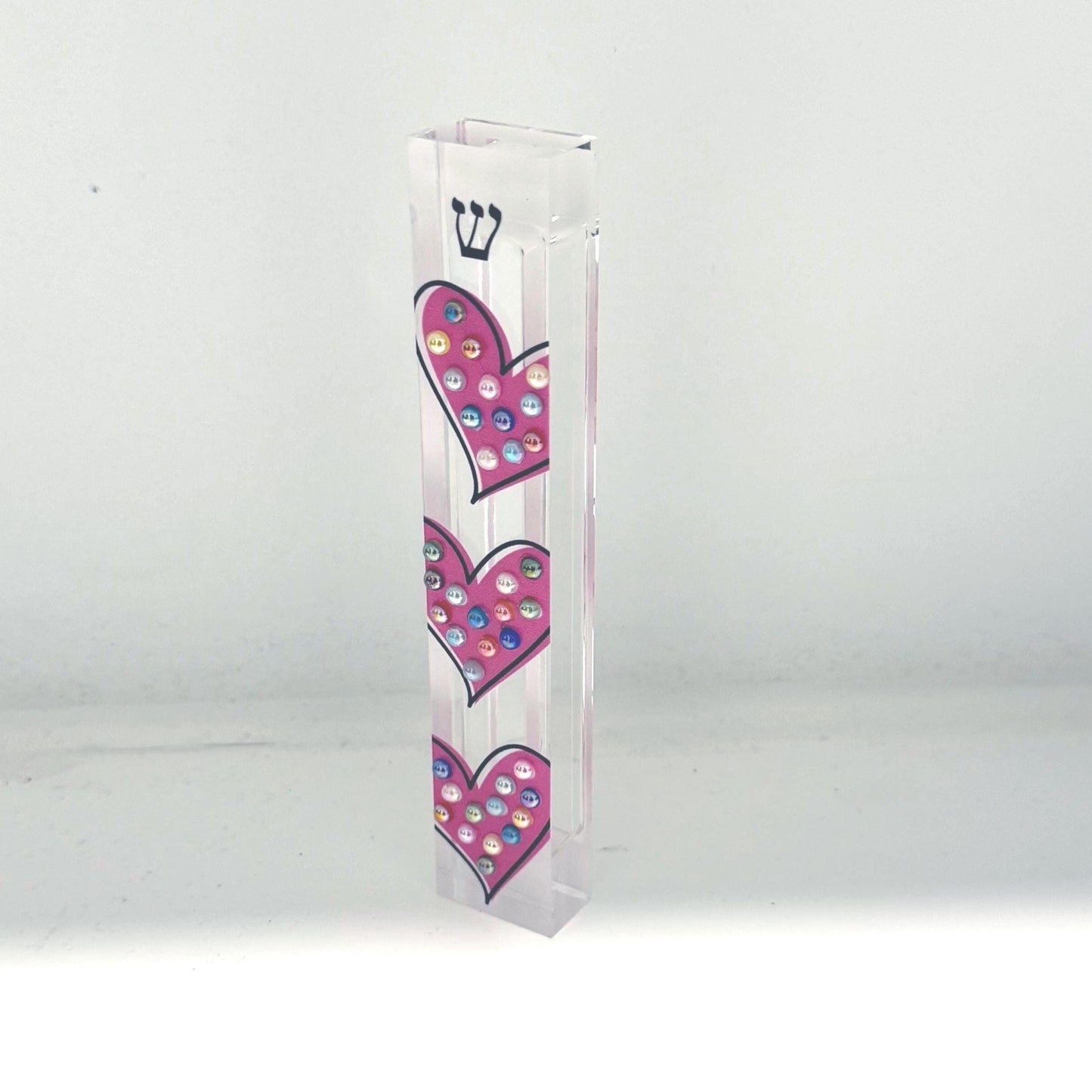 Mezuzah - Pink Hearts Mezuzah - Embellished Acrylic Mezuzah with colored pearls - Judaica Gift - Beaded Mezuzah - Girl Room Mezuzah