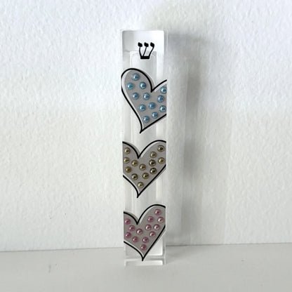 Mezuzah - Hearts Mezuzah - Embellished Acrylic Mezuzah with colored pearls - Judaica Gift - Beaded Mezuzah - Girl Room Mezuzah