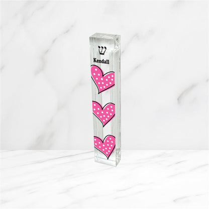 Personalized Heart Mezuzah - With or without name - Pink Polka Dot Hearts - Acrylic Mezuzah - Kids Mezuzah - New Baby Gift - Baby Girl Gift