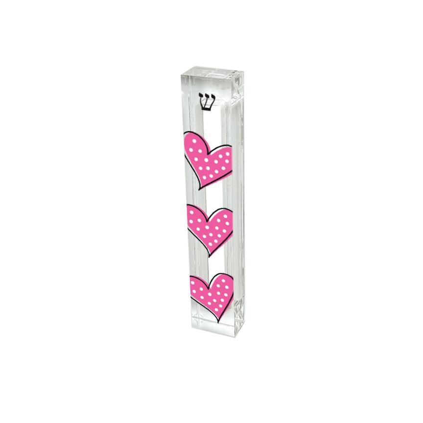 Personalized Heart Mezuzah - With or without name - Pink Polka Dot Hearts - Acrylic Mezuzah - Kids Mezuzah - New Baby Gift - Baby Girl Gift