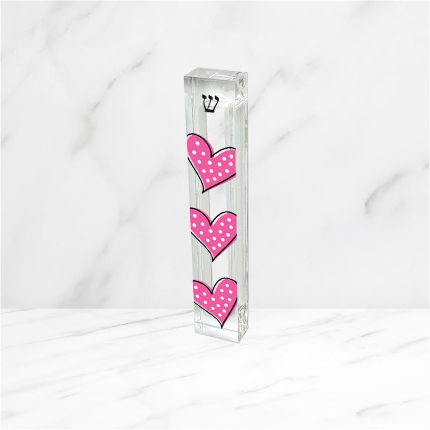 Personalized Heart Mezuzah - With or without name - Pink Polka Dot Hearts - Acrylic Mezuzah - Kids Mezuzah - New Baby Gift - Baby Girl Gift