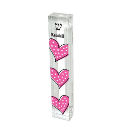 Personalized Heart Mezuzah - With or without name - Pink Polka Dot Hearts - Acrylic Mezuzah - Kids Mezuzah - New Baby Gift - Baby Girl Gift