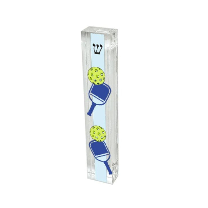 pickleball acrylic mezuzah case with paddle and ball graphics