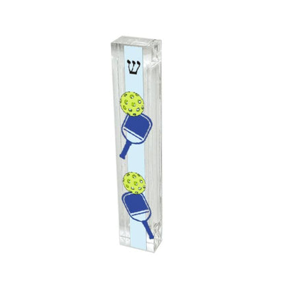 pickleball acrylic mezuzah case with paddle and ball graphics
