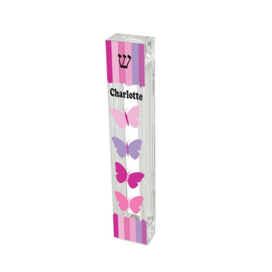 pink purple butterfly mezuzah acrylic Judaica gift case