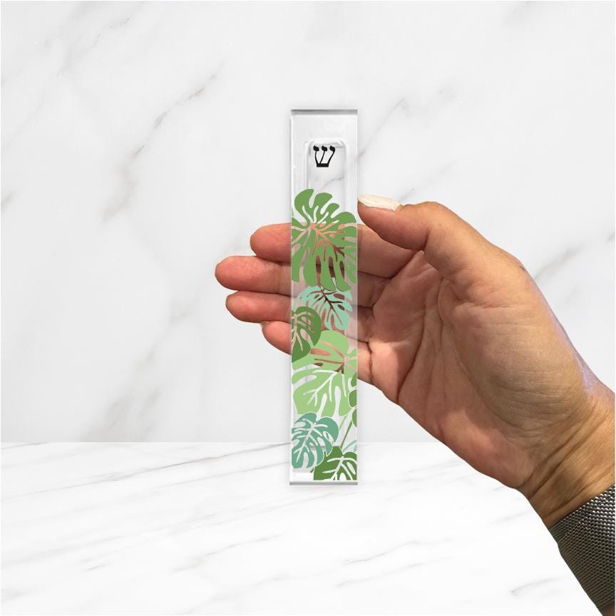 Mezuzah - Monstera Leaves Acrylic Mezuzah - Shades of green - Judaica Gift - New home gift - Modern Mezuzah