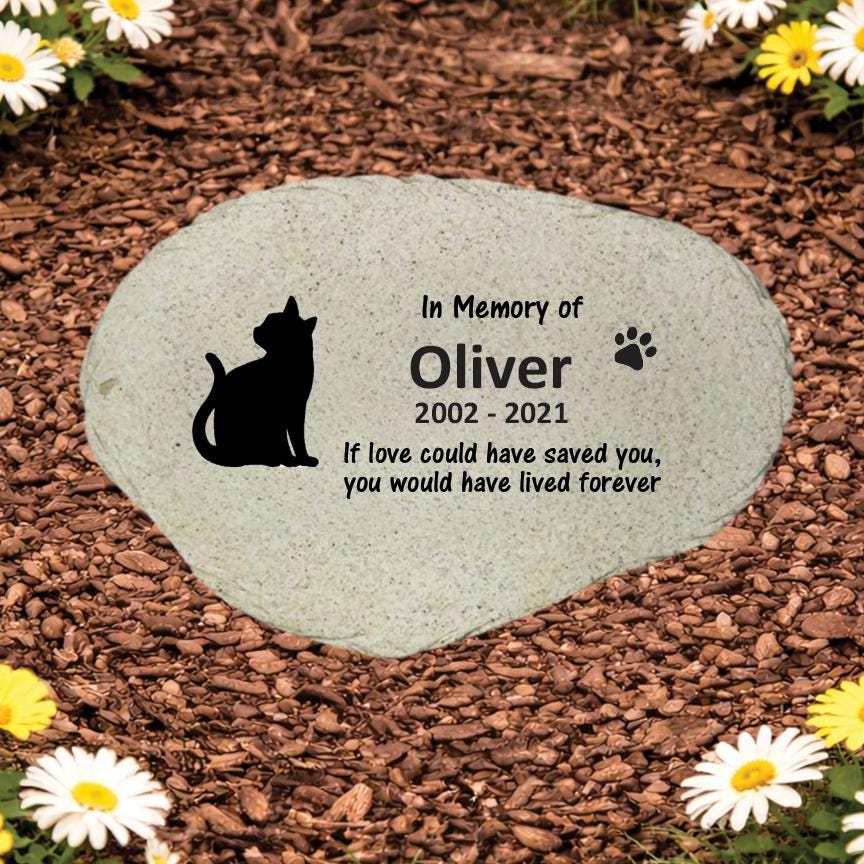 Personalized Cat Memorial Stone, Cat Garden Marker, Pet Sympathy Gift, Custom Cat Loss Keepsake - MemorialGiftsandmore - Memorial Stones - Pets