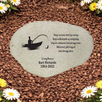 Fisherman Memorial Stone, Personalized Fishing Garden Marker, Sympathy Gift for Loss of Fisherman, Custom Remembrance Keepsake - MemorialGiftsandmore - Memorial Stones - People