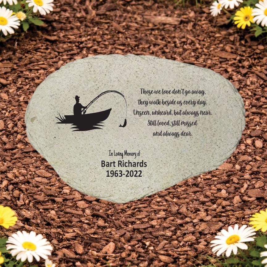 Fisherman Memorial Stone, Personalized Fishing Garden Marker, Sympathy Gift for Loss of Fisherman, Custom Remembrance Keepsake - MemorialGiftsandmore - Memorial Stones - People
