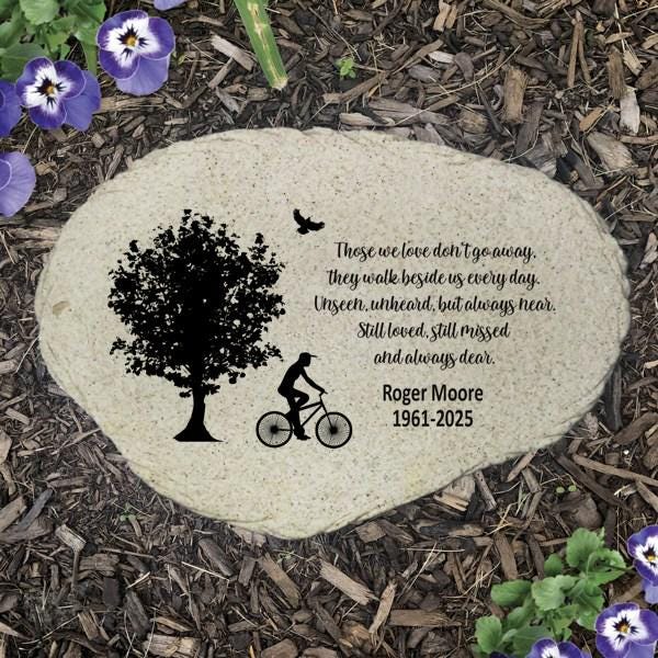 Bicycle Memorial Stone Personalized, Cyclist Sympathy Gift, Bike Lover Grave Marker, Cycling Garden Tribute - MemorialGiftsandmore - Memorial Stones - People