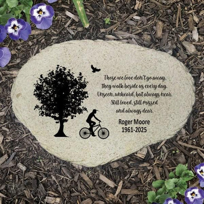 Bicycle Memorial Stone Personalized, Cyclist Sympathy Gift, Bike Lover Grave Marker, Cycling Garden Tribute - MemorialGiftsandmore - Memorial Stones - People