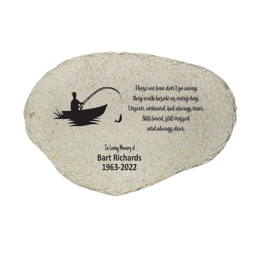 Fisherman Memorial Stone, Personalized Fishing Garden Marker, Sympathy Gift for Loss of Fisherman, Custom Remembrance Keepsake - MemorialGiftsandmore - Memorial Stones - People