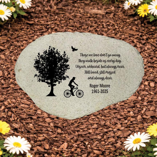 Bicycle Memorial Stone Personalized, Cyclist Sympathy Gift, Bike Lover Grave Marker, Cycling Garden Tribute - MemorialGiftsandmore - Memorial Stones - People