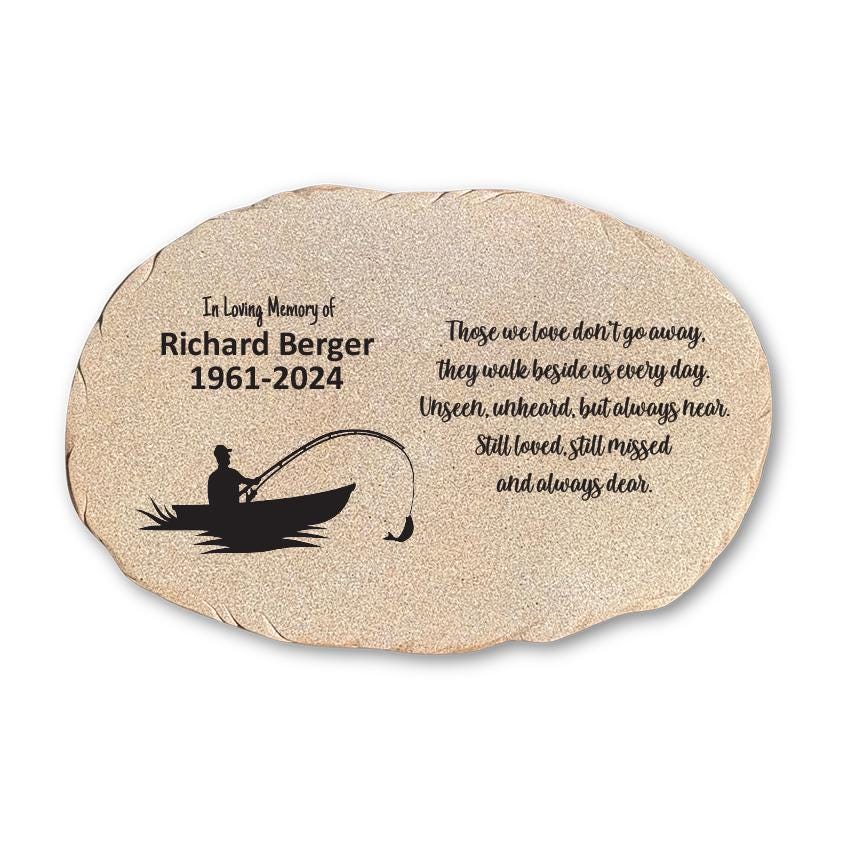 Fisherman Memorial Stone, Personalized Fishing Garden Marker, Sympathy Gift for Loss of Fisherman, Custom