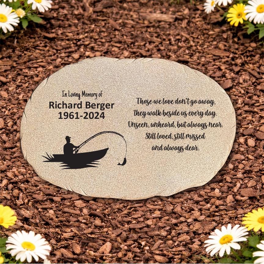 Fisherman Memorial Stone, Personalized Fishing Garden Marker, Sympathy Gift for Loss of Fisherman, Custom