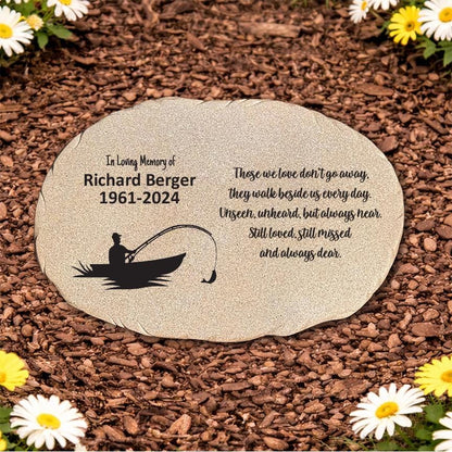 Fisherman Memorial Stone, Personalized Fishing Garden Marker, Sympathy Gift for Loss of Fisherman, Custom