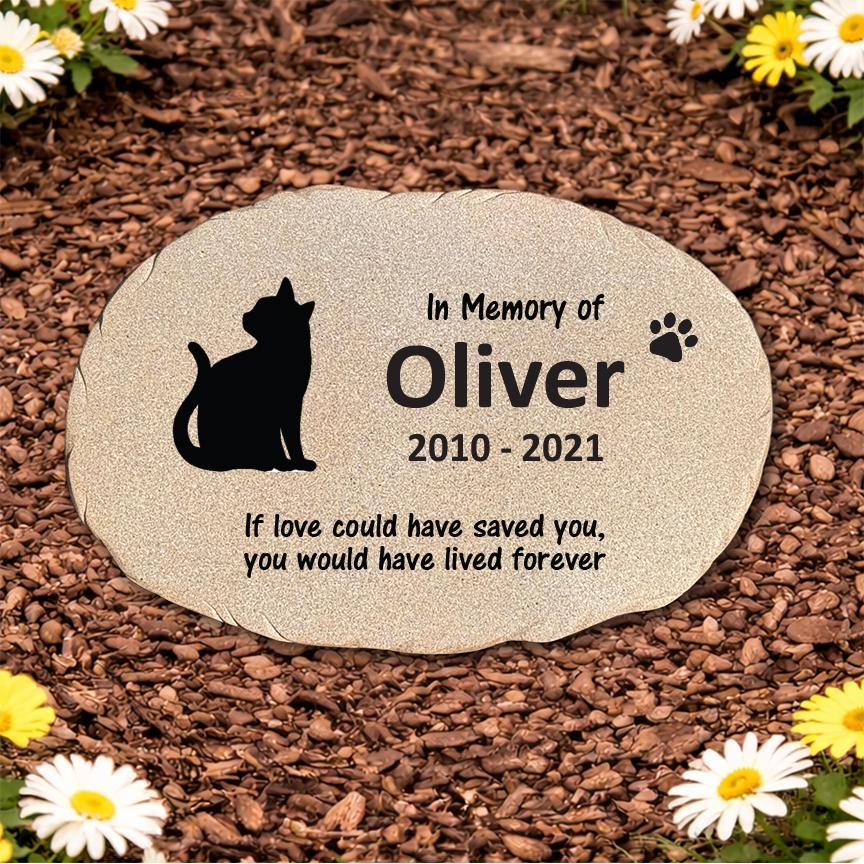 Personalized Cat Memorial Stone, Cat Garden Marker, Pet Sympathy Gift, Custom Cat Loss Keepsake - GiftsakeCo - Memorial Stones - Pets