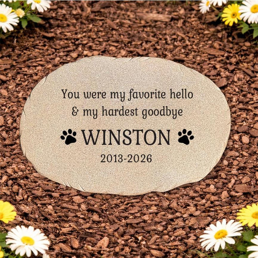Personalized Pet Memorial Stone, Dog Memorial Gift, Pet Loss Sympathy Gift, Custom Garden Remembrance Stone with Name & Dates - GiftsakeCo - Memorial Stones - Pets
