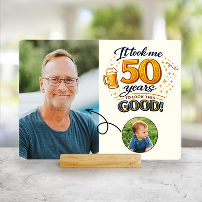 Funny 50th Birthday Photo Gift for Him - Acrylic with Wood Stand