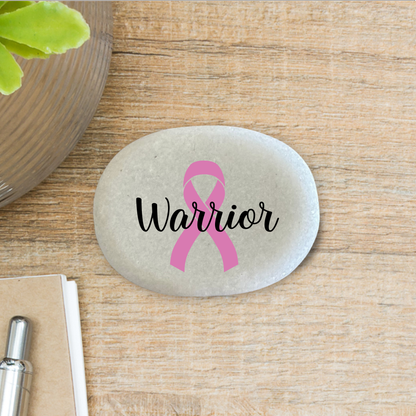 Cancer Warrior Stone - Marble Stone Breast Cancer Gift | Pink Ribbon Keepsake