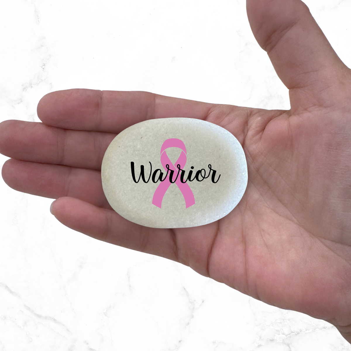 Cancer Warrior Stone - Marble Stone Breast Cancer Gift | Pink Ribbon Keepsake