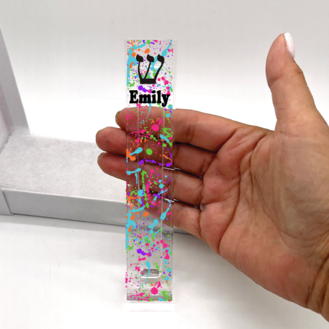 Personalized Acrylic Mezuzah - Custom Splatter Paint Mezuzah Case for Kids & Teens