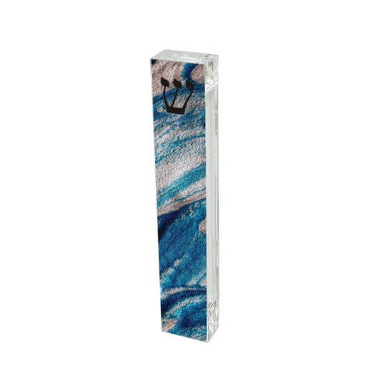 Acrylic Mezuzah Blue Glitter Swirl | Silver Glitter Acrylic Case for Home Decor