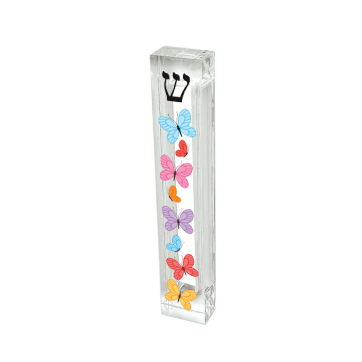 Personalized Butterfly Mezuzah - Acrylic Case | Modern Judaica Gift
