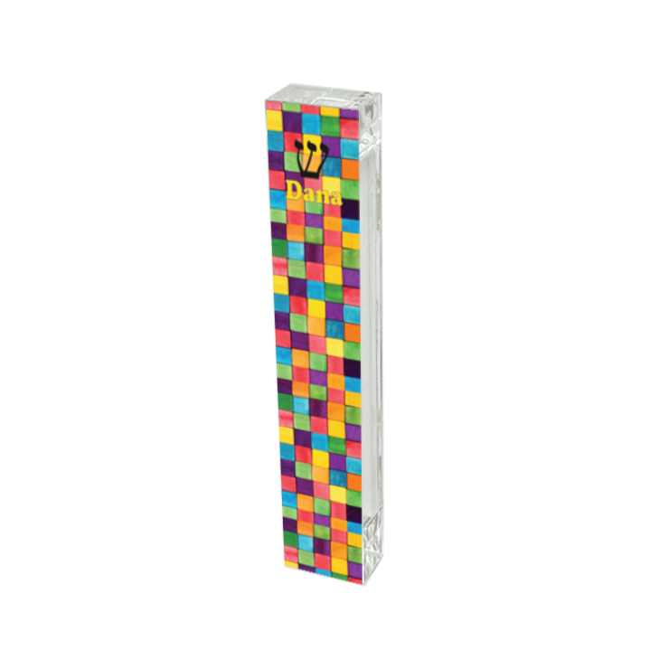 Personalized Acrylic Mezuzah - Colored Block Custom Mezuzah Case for Baby Naming Gift