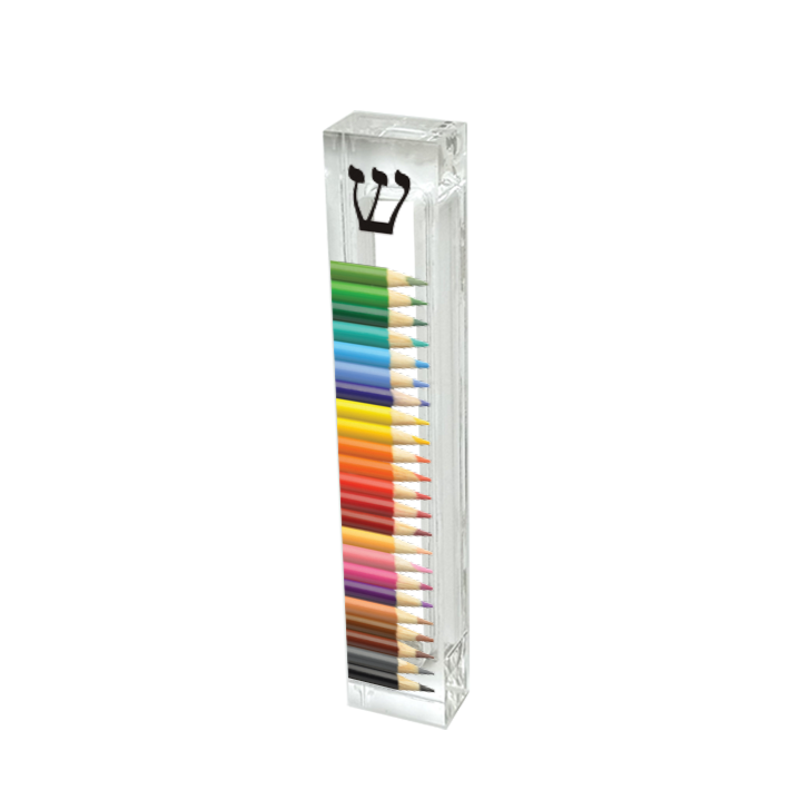 Personalized Acrylic Mezuzah - Colored Pencils Custom Name Case, UV Printed Gift