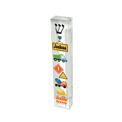 Personalized Acrylic Mezuzah - Construction Theme Custom Case | Baby Naming Gift