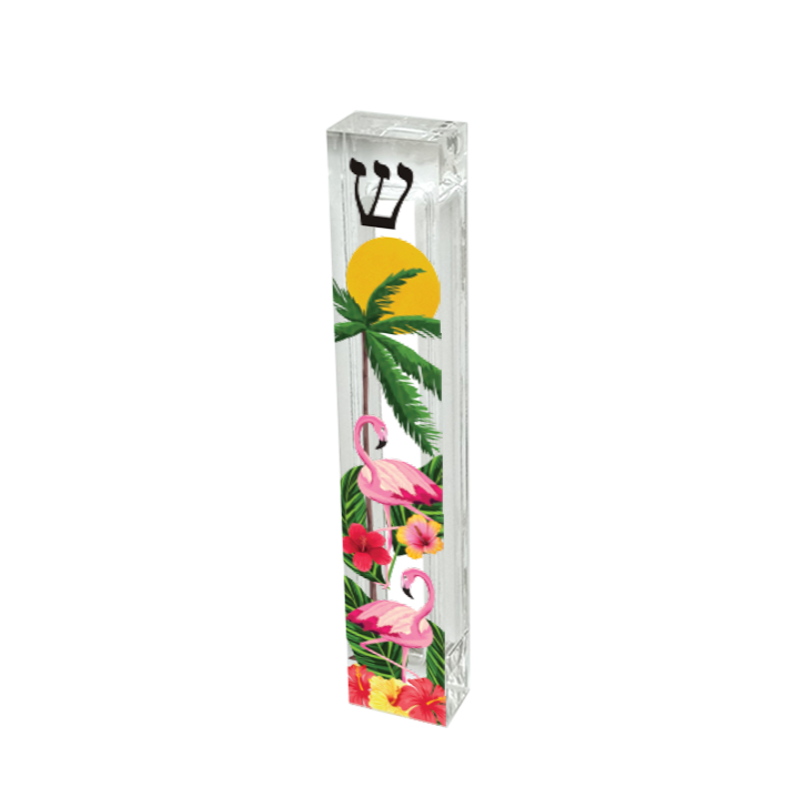 Personalized Acrylic Mezuzah - Tropical Flamingo Custom Case with Adhesive