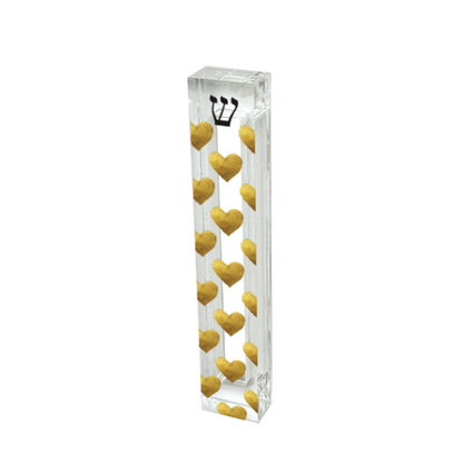Personalized Acrylic Mezuzah | Gold Heart Design | Small Custom Mezuzah Case