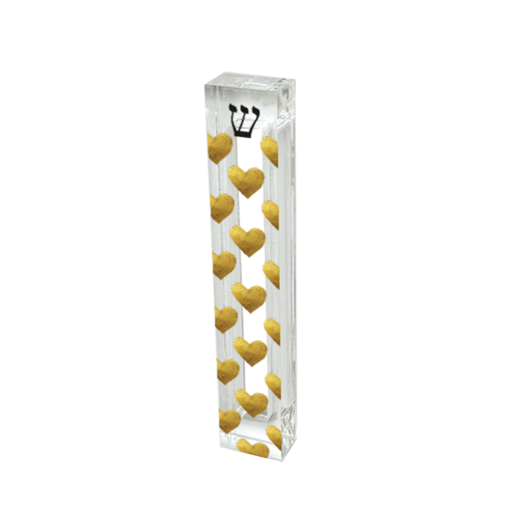 Personalized Acrylic Mezuzah | Gold Heart Design | Small Custom Mezuzah Case
