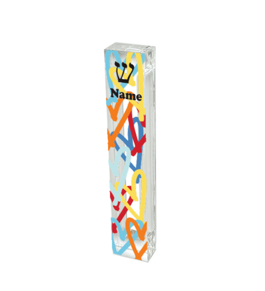 Personalized Acrylic Mezuzah – Custom Heart Graffiti Case | Kids Baby Naming Gift