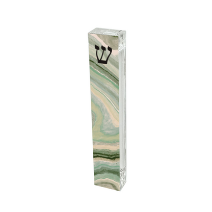 Personalized Acrylic Mezuzah - Green Swirl Case | Custom Judaica Gift 5.5"
