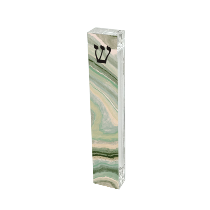 Personalized Acrylic Mezuzah - Green Swirl Case | Custom Judaica Gift 5.5