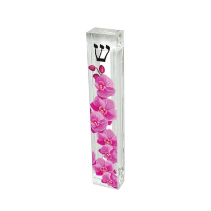 Personalized Acrylic Mezuzah – Orchid Flower Design, Custom Jewish Gift Case