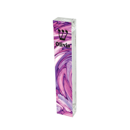 Personalized Acrylic Mezuzah - Pink Purple Swirl Custom Mezuzah Case, UV Printed