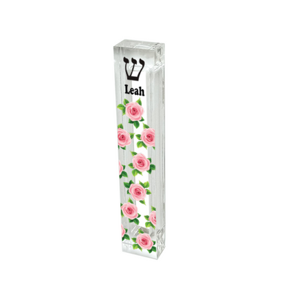 Personalized Acrylic Mezuzah – Rose Floral Design for Baby Girl’s Door