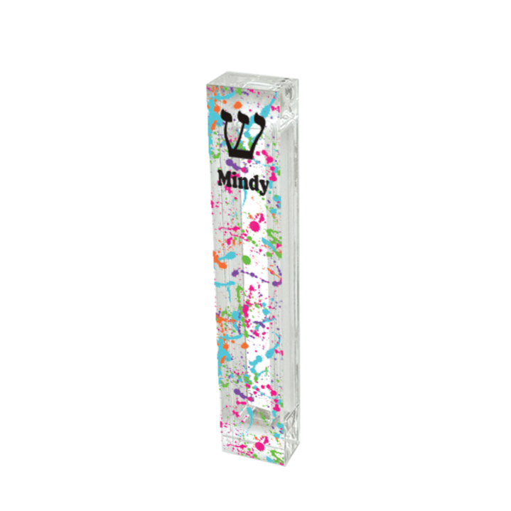 Personalized Acrylic Mezuzah - Custom Splatter Paint Mezuzah Case for Kids & Teens