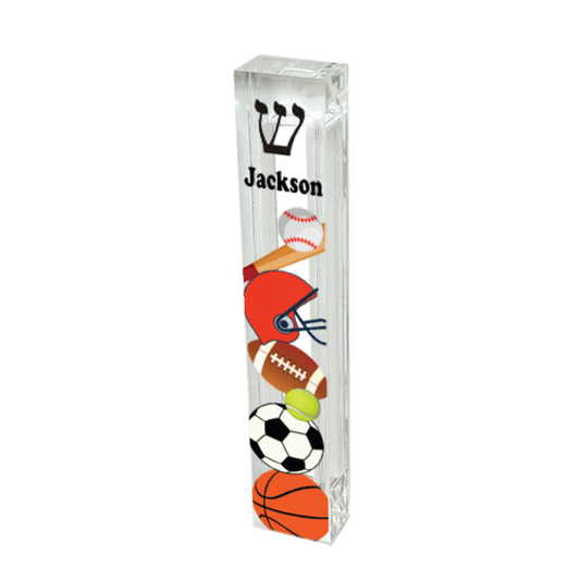 Personalized Sports Mezuzah - Acrylic Mezuzah Case with Custom Name Design