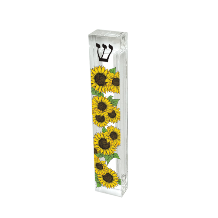 Personalized Sunflower Mezuzah - Acrylic Case with Adhesive | Custom Jewish Door Blessing