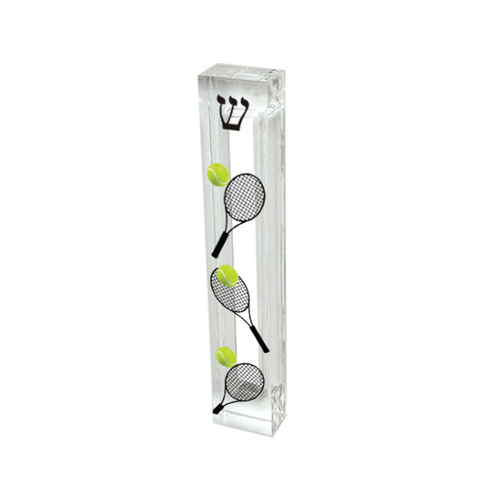Tennis Mezuzah Case – Personalized Acrylic Judaica Gift With Racquet Design