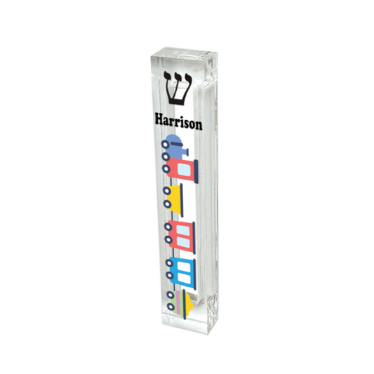 Personalized Train Mezuzah – Custom Kids Acrylic Mezuzah